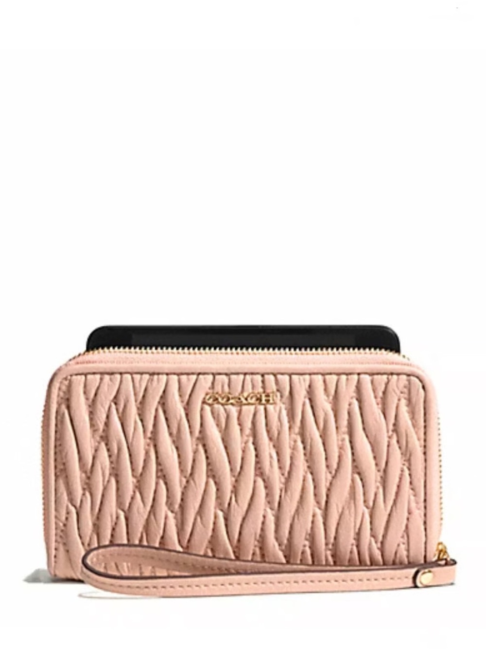 Coach  Wristlet Madison Twist Leather Accordion Zip Wallet Beechwood Beige